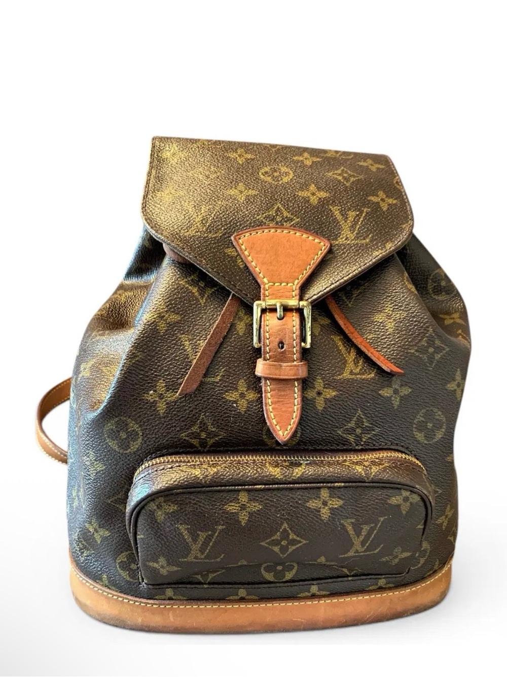 LOUIS VUITTON Montsouris MM Backpack Bag Monogram Leather Brown.